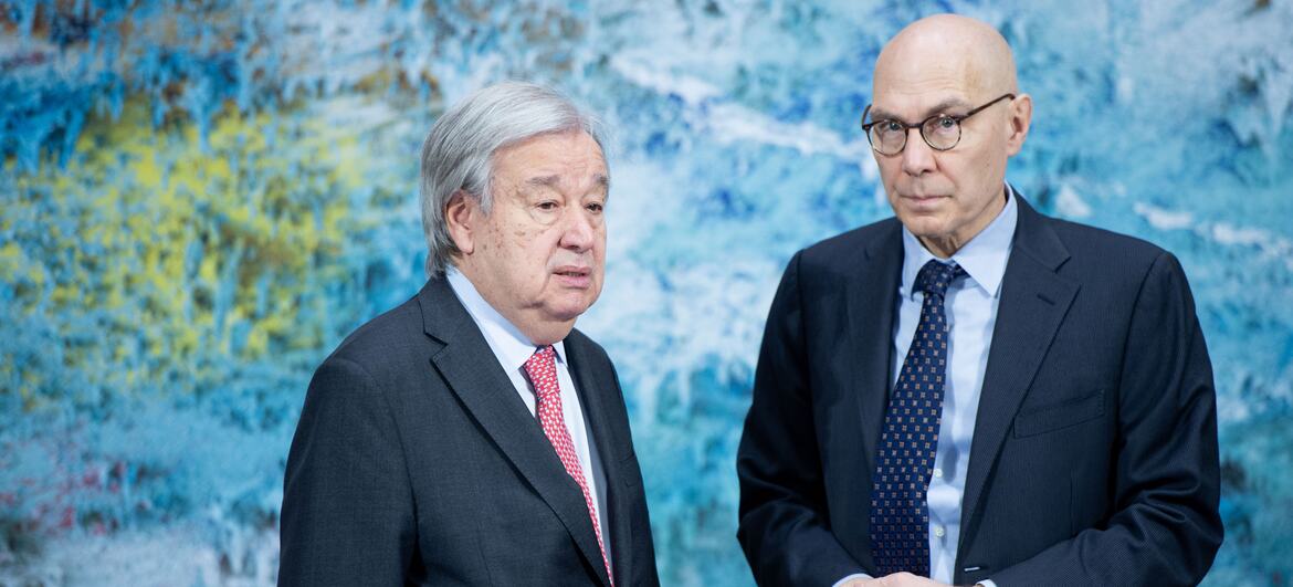 António Guterres y Volker Türk en la apertura del segmento de alto nivel de la 61a sesión del Consejo de Derechos Humanos en Ginebra, Palais des Nations, el 23 de febrero de 2026.