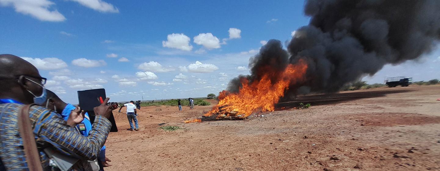 Authorities incinerate seized illicit drugs in Niamey, Niger.