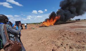 Authorities incinerate illicit drugs seized in Niamey, Niger.