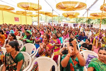 Women leaders gather at a meeting in Gujarat, western India.