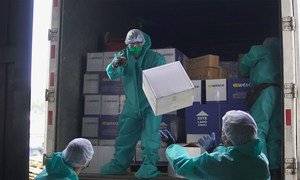UNICEF entrega un cargamento de suministros de salud para proteger del coronavirus a niños vulnerables en Quito, Ecuador