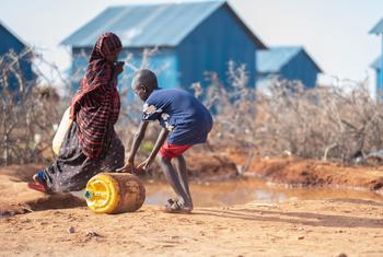 Une femme collecte de l’eau en Somalie, un pays frappé par une sécheresse historique.