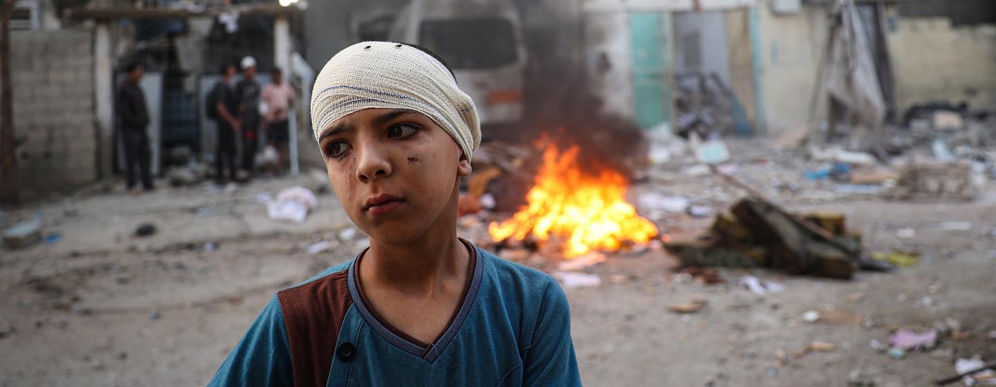 Un garçon à Rafah, dans le sud de la bande de Gaza.