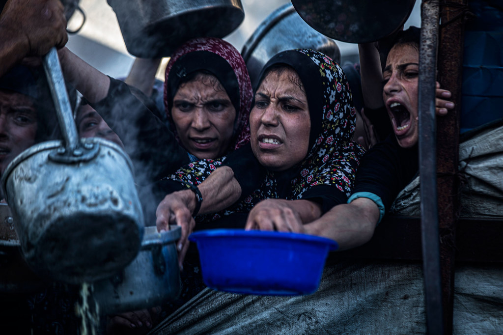 Women in Gaza desperately seek food.