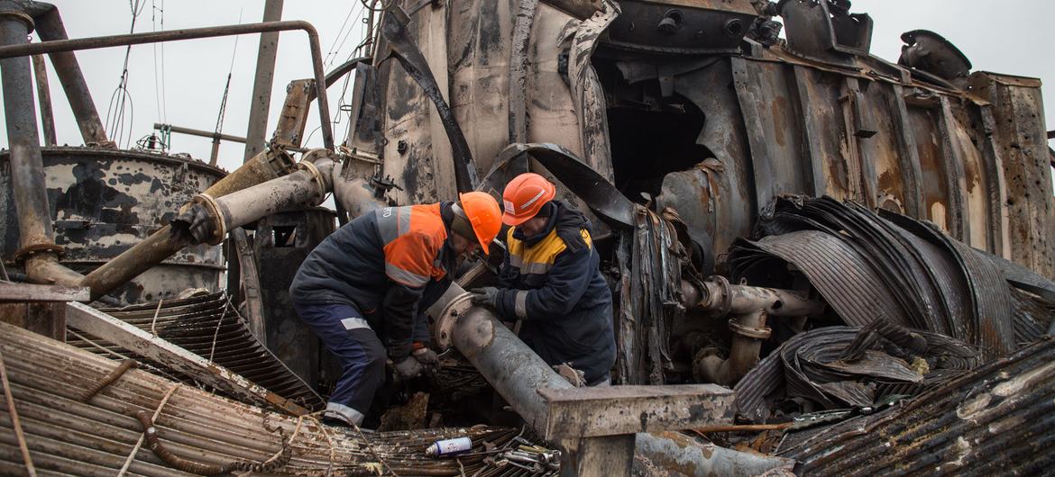 One of the damaged power substations in Ukraine.