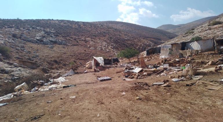 منازل عائلات فلسطينية مدمرة في شرق نابلس بالضفة الغربية.