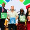 (from left) Paul Goodloe, meteorologist, The Weather Channel; Jake Dubbins, co-founder, Conscious Advertising Network, member of Climate Action Against Disinformation; Vanessa Nakate, climate activist, UNICEF Goodwill Ambassador; Charlotte Scaddan, Senio…