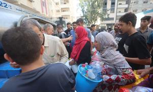 Ten months into the war, many Gazans continue to face the daily challenge of fetching clean water, amid repeated evacuation orders. 