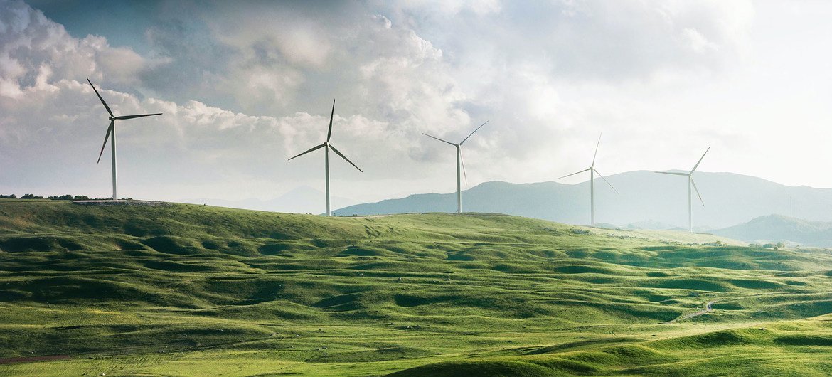 Clean energy, like wind power, is a key element in reaching net zero emissions.  is  wind farm in Montenegro.