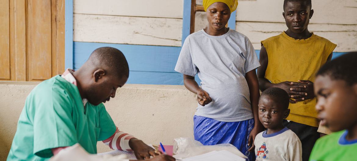 A pregnant woman attends a health check at a UN-supported clinic in the eastern DR Congo.
