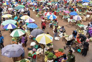 Vendors sell fruit and vegetables at Nakasero Market, in Kampala Uganda.