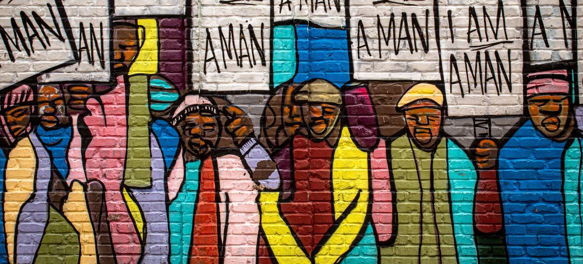 A mural of the I Am a Man protest that took place in Memphis, Tennessee, during the Civil Rights Movement in the USA.