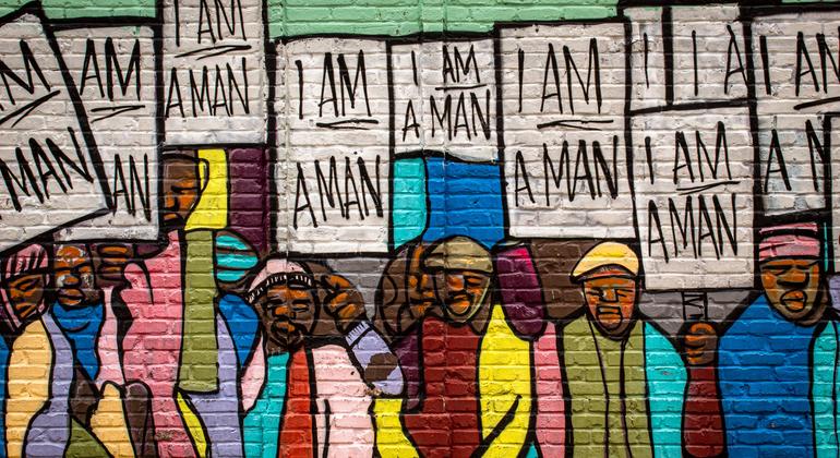美国民权运动期间发生在田纳西州孟菲斯的 "我是人"抗议活动的壁画。