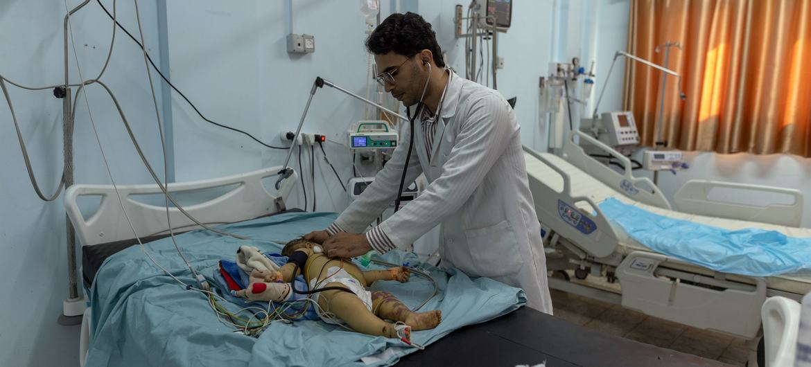 A baby is treated at a hospital in Gaza.