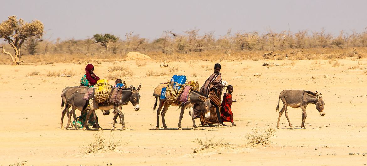 Familia desplazada por la sequía en el Cuerno de África.