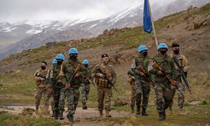 UNIFIL Indian peacekeepers on foot patrol with Lebanese Armed Forces (LAF) along the Blue Line in south Lebanon.