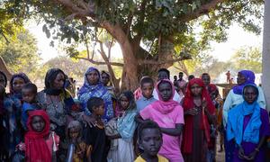 Refugees from Sudan gather at Korsi refugee camp in the Central African Republic, in 2024.