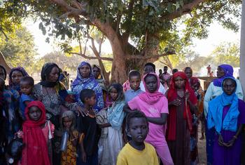 Refugees from Sudan gather at Korsi refugee camp in the Central African Republic, in 2024.
