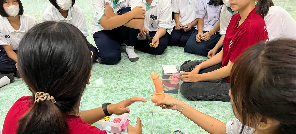 Young adolescents in the north of Thailand learn about different contraceptive measures.
