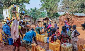 MINUSCA peacekeepers deliver water to a village in the Central African Republic. (file photo) 