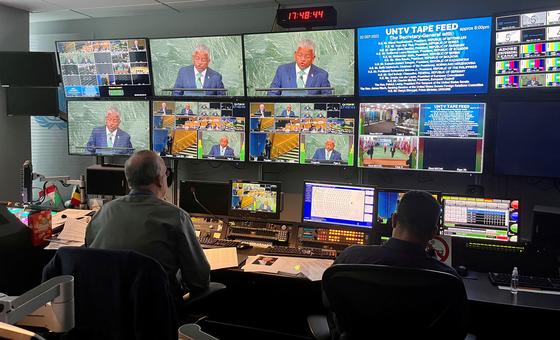 Staff work behind the scenes in the UNTV control room during the General Assembly’s annual general debate and associated high-level meetings.