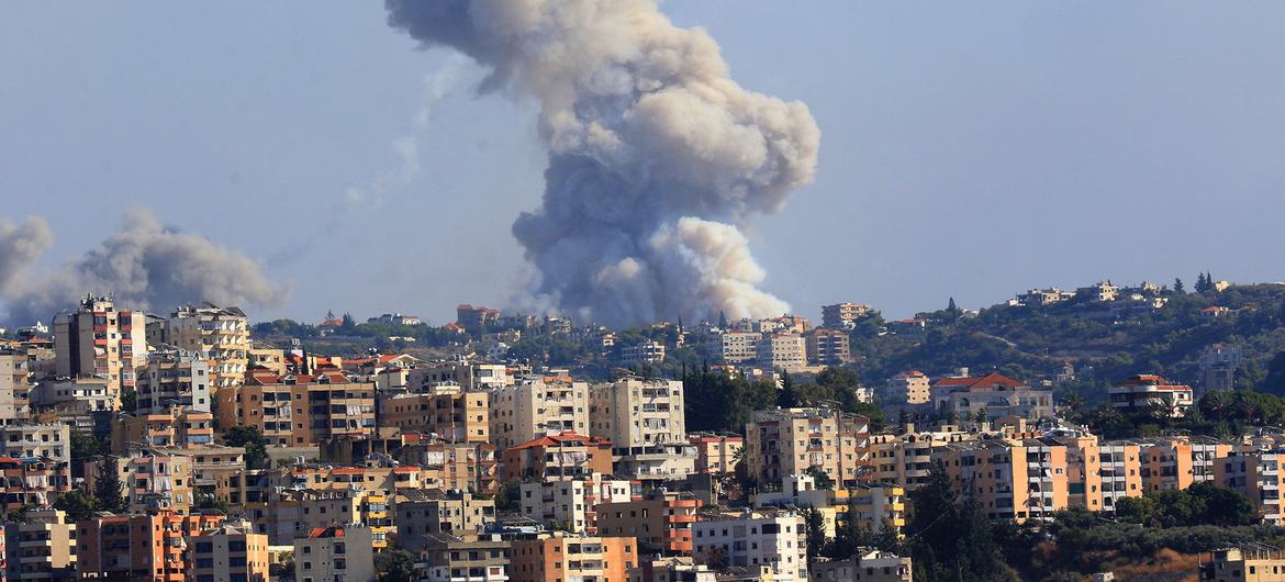 Smoke billows from a site targeted by shelling in the southern Lebanese village of Zaita.