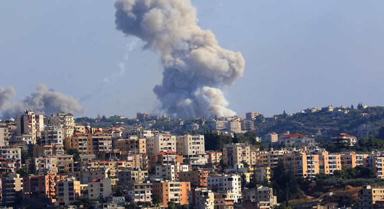 Smoke rises from a spot targeted by shelling in the southern Lebanese village of Zaita.