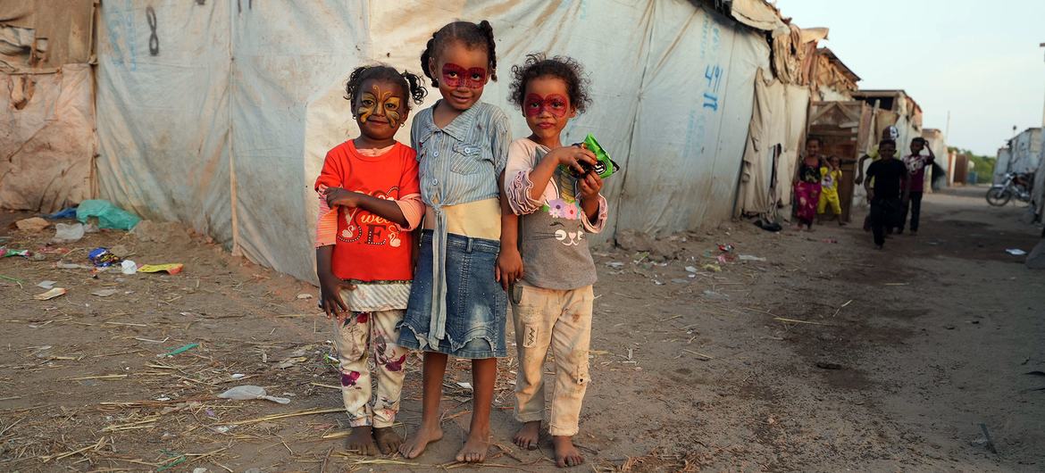 Children play at an IDP camp in Yemen.