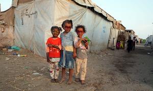 Children play at an IDP camp in Yemen.