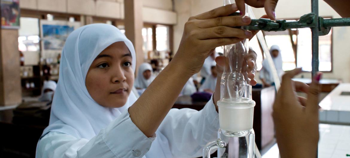 A student works in a chemistry lab in Indonesia's Yogyakarta Province. A student works in a chemistry lab in Indonesia's Yogyakarta Province.