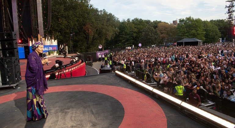 UN Deputy Secretary-General Amina Mohammed speaks at the Global Citizen Live event in Central Park in New York City.