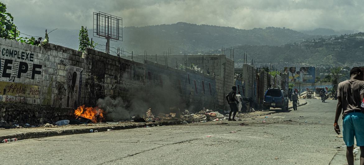 Fires burn on streets in the Cité Soleil area of Port-au-Prince.