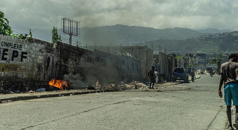 Fires burn on streets in the Cité Soleil area of Port-au-Prince.