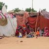 Displaced families shelter at a gathering site in El Fasher in northern Darfur in August 2025.