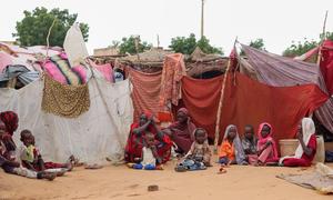 Displaced families shelter at a gathering site in El Fasher in northern Darfur in August 2025.