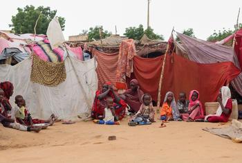 Displaced families shelter at a gathering site in El Fasher in northern Darfur in August 2025.