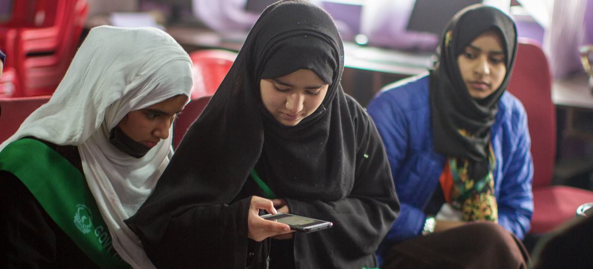 Students learn coding in a computer science class in Jammu & Kashmir.