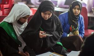 Students learn coding in a computer science class in Jammu & Kashmir.