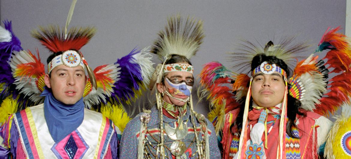 Portrait of the members of the Thunderbird American Indian Dancers group, who participated in launching the International Year of Indigenous Peoples  at UN Headquarters in 1993. (file)