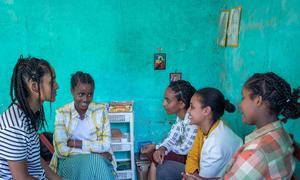Girls in the Sidama region of Ethiopia participate in a session on harmful practices including female genital mutilation.
