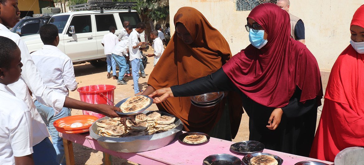 Meals are served in Garowe, Somalia, as part of a project for schools, supported by the World Food Programme (WFP).