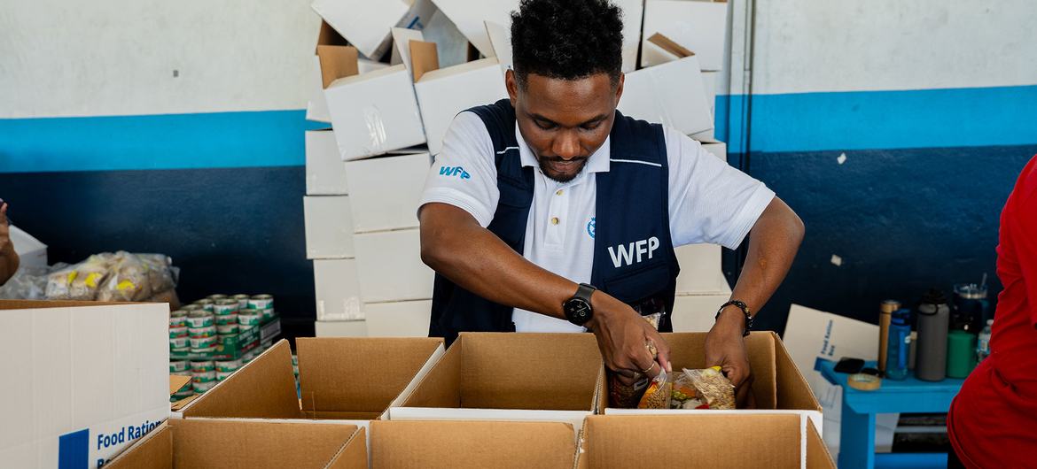 Food is packed for distribution to people affected by Hurricane Melissa in Jamaica. Food is packed for distribution to people affected by Hurricane Melissa in Jamaica.