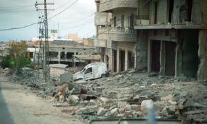 Destruction to buildings in an urban area of southern Lebanon after airstrikes.