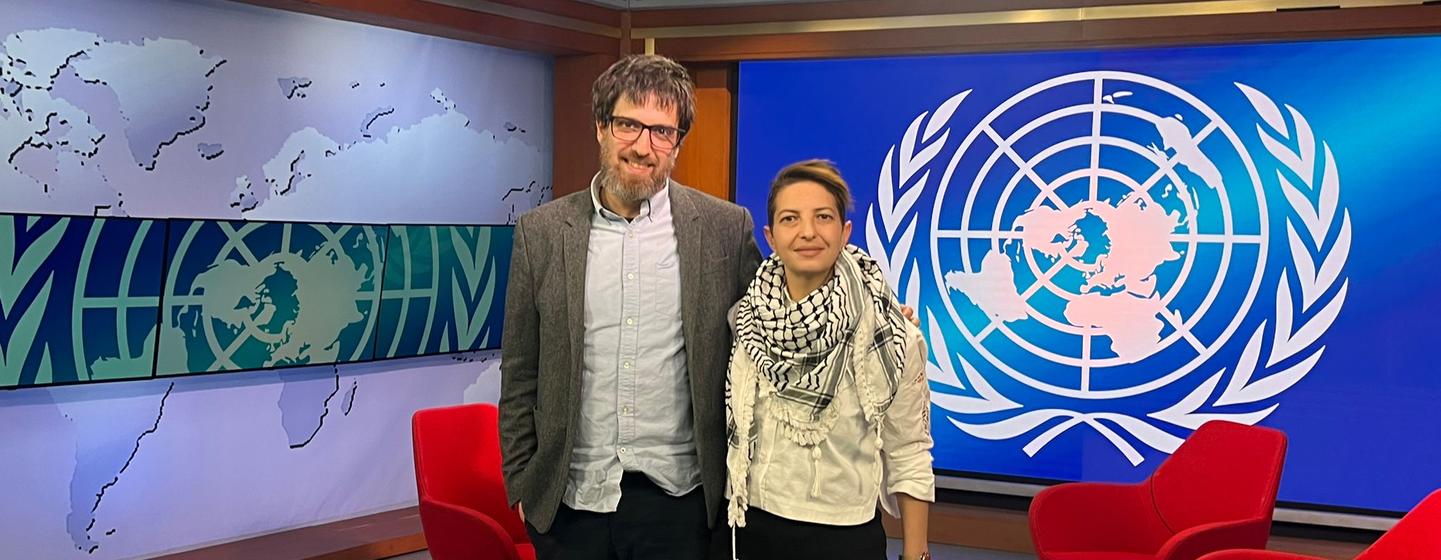 Peace advocates Mai Shahin (r) and Elik Elhanan (l) at UNTV Studios in Jan 2025