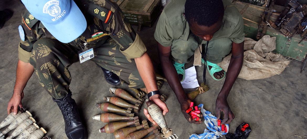 Weapons and ammunition is collected during a demobilization process in the Democratic Republic of the Congo.