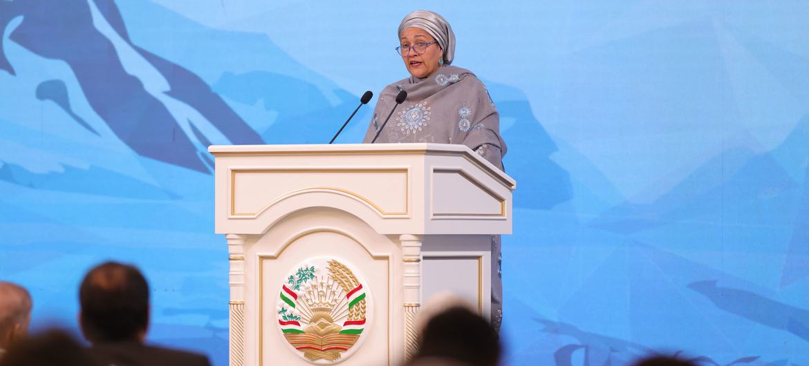 Deputy Secretary-General Amina Mohammed delivers remarks at the opening ceremony of the International  Conference on Glacier's Preservation in Tajikistan.