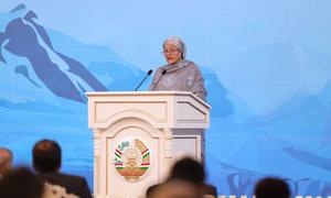 Deputy Secretary-General Amina Mohammed delivers remarks at the opening ceremony of the International  Conference on Glacier's Preservation in Tajikistan.