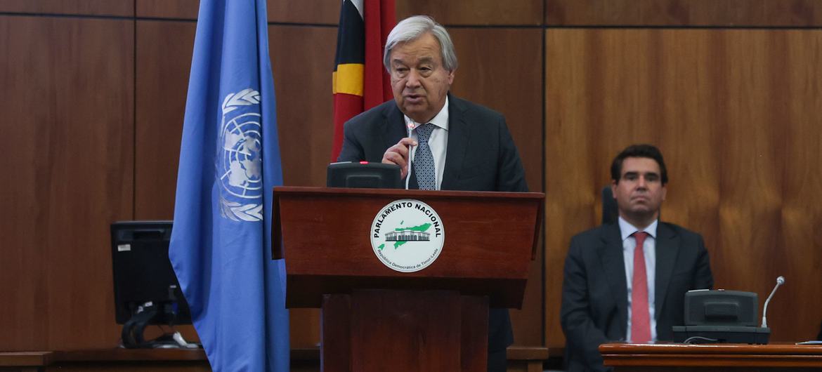 UN Secretary-General António Guterres addresses the Parliament of Timor-Leste.