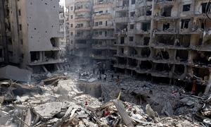 A suburb of southern Beirut lies in ruins after being targeted by airstrikes.