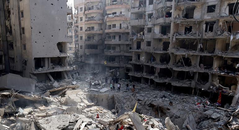 A suburb of southern Beirut lies in ruins after being targeted by airstrikes.